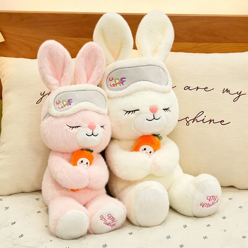 Sleep Mask Carrot Bunny Plush Toy – Soft Cute Little Rabbit Stuffed Animal, Soothing Comfort Companion & Bedroom Huggable Pillow Gift for Her